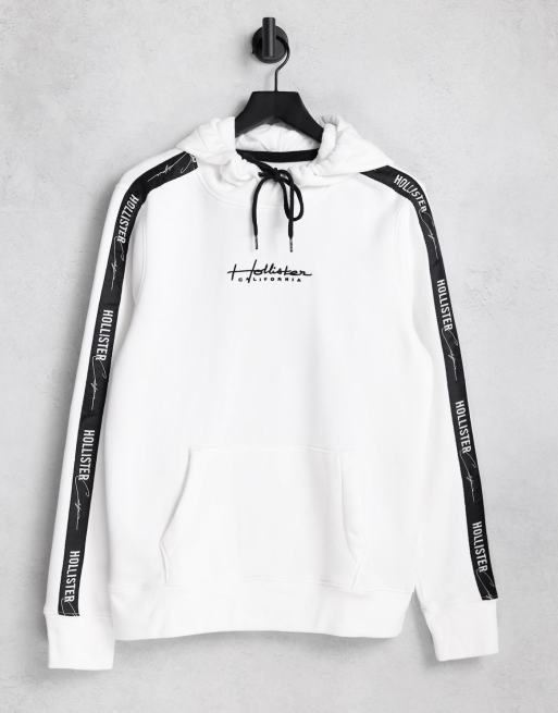Hollister hoodie in white with sleeve logo taping