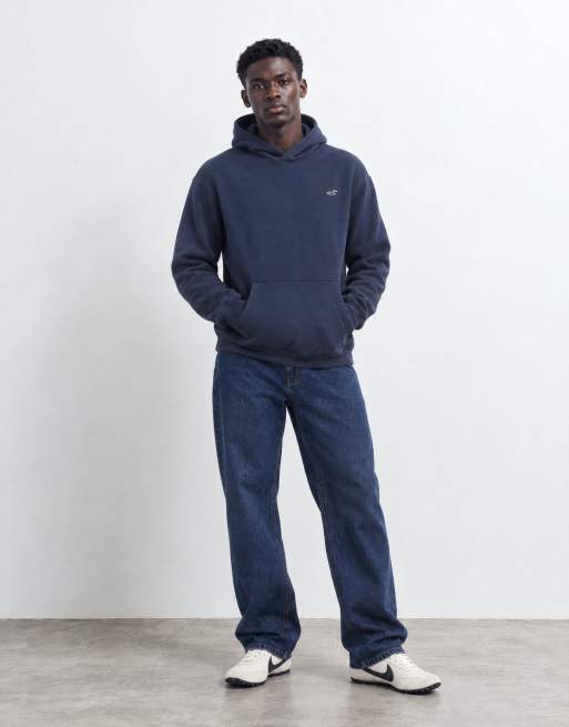 Hollister hoodie med ikonlogo og afslappet pasform i navy, 7 af 9
