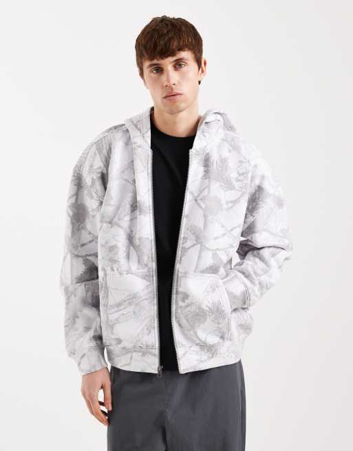 Hollister - Hoodie met rits in grijs camo