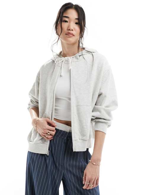 Hollister - Hoodie met rits in lichtgrijs