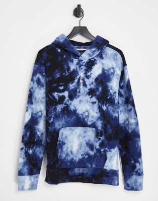 Hollister - Hoodie Met Verticaal Logo En Acid Wash In Marineblauw | ASOS