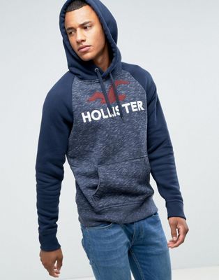 Hollister Hoodie Tech Logo in Navy Marl 
