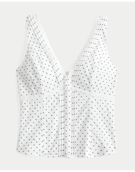 Hollister Hook & eye lace trim tank in white dot, 3 of 3