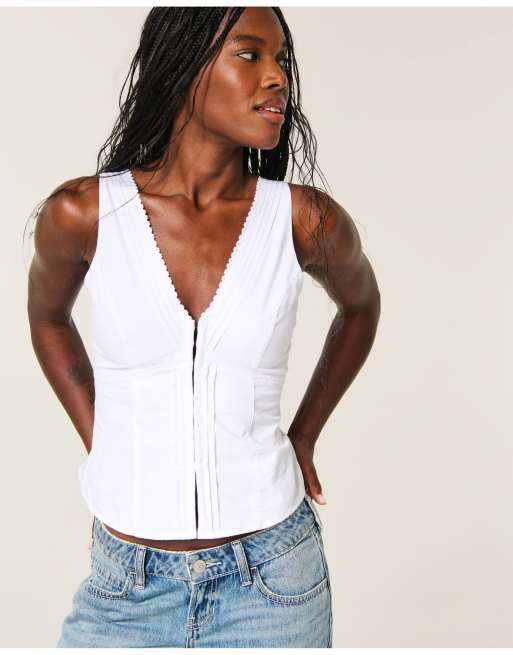 Hollister Hook & eye lace trim tank in white