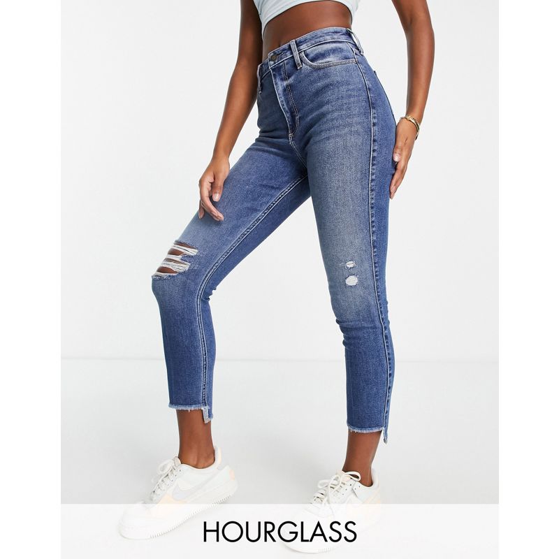 Hollister Hourglass - Jeans a vita alta con strappi sulle ginocchia blu 