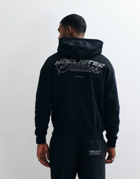Hollister hættetrøje med grafisk logo på ryggen, boxy fit, sort - view 1