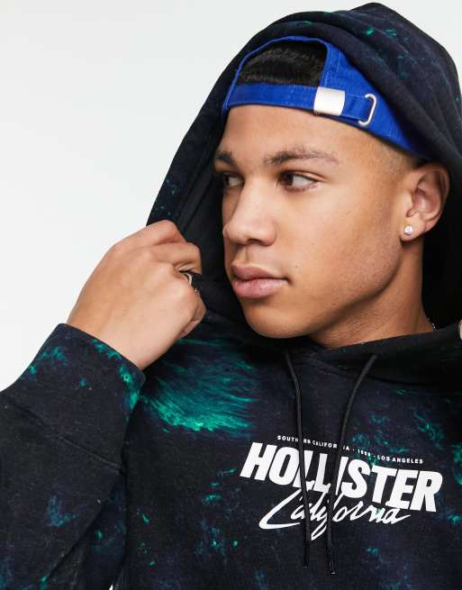 Hollister Hættetrøje med logo på ærmet i sort/grøn batik ASOS
