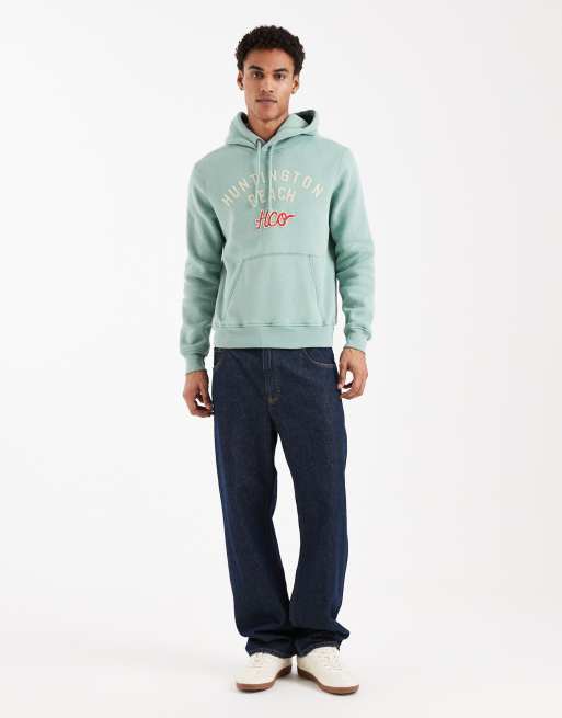 Hollister Huntington Beach front graphic hoodie in green, 2 of 5