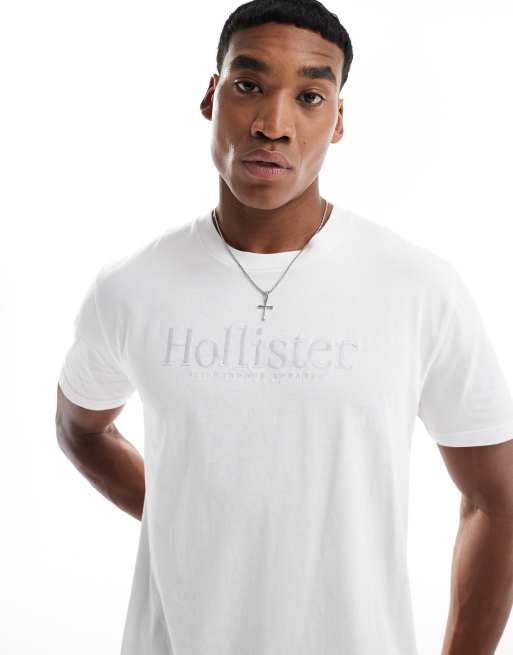 Hollister - Hvid afslappet t-shirt med logodetalje