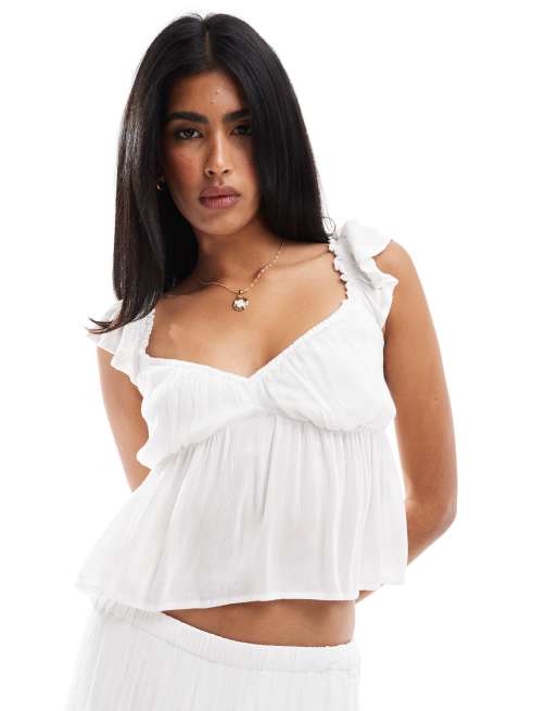 Hollister - Hvid babydoll-top med pufærmer