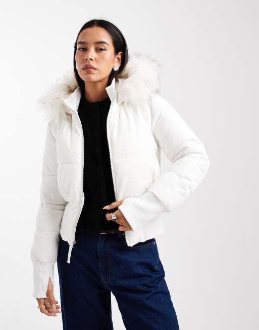 Hollister - Hvid bomber-dynejakke i Y2K-stil, 2 af 4