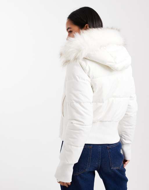 Hollister - Hvid bomber-dynejakke i Y2K-stil, 4 af 4