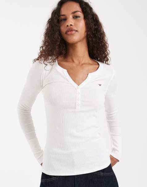 Hollister - Hvid henley-top med lange ærmer - view 1
