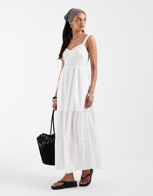 Hollister - Hvid maxikjole med V-hals, stropper og slids