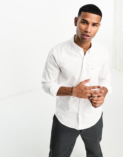 Hollister - Hvid Oxford-skjorte med lomme og logoikon