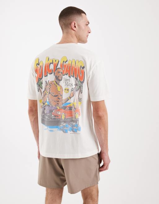 Hollister - Hvid T-shirt med licenseret musikgrafik