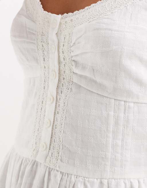 Hollister - Hvid ternet minikjole med stropper og knapper foran, 3 af 4