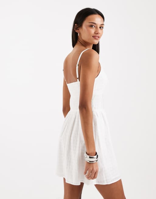 Hollister - Hvid ternet minikjole med stropper og knapper foran, 4 af 4