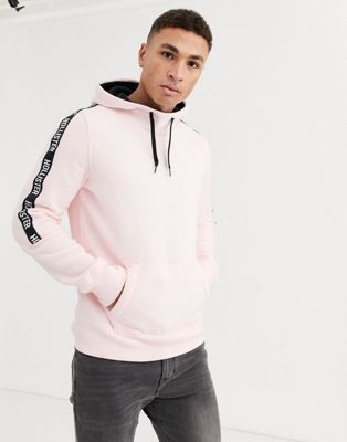 sleeve tape logo hoodie in pink | ASOS
