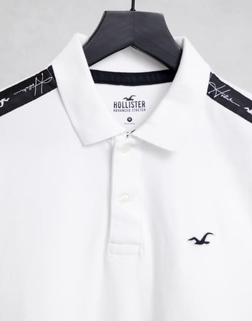 Hollister icon and sleeve tape logo polo in white, 4 of 4