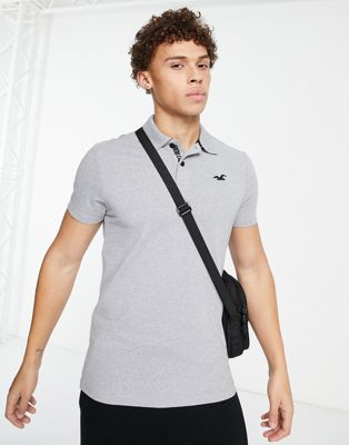 Hollister icon and sport sleeve logo pique polo in grey marl