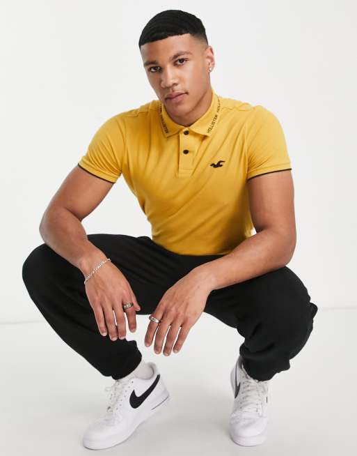 Hollister icon and sport tipping logo pique polo in yellow