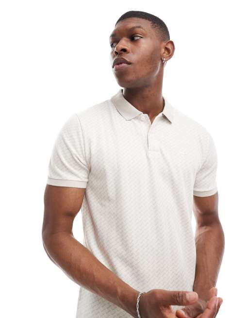 Hollister – Icon – Beżowa koszulka polo w geometryczny wzór z logo
