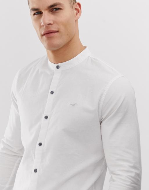 Hollister icon logo banded collar oxford shirt muscle skinny fit in white