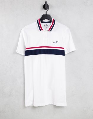 Hollister icon logo chest & collar stripe polo in white