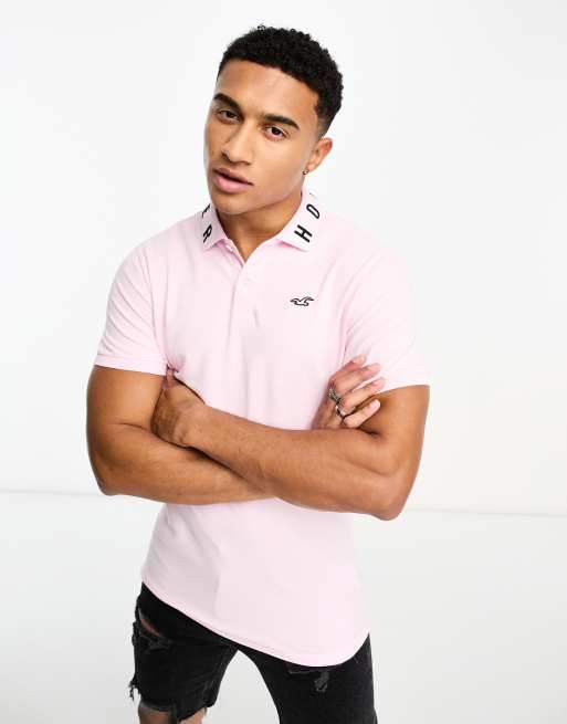 Hollister icon logo collar pique polo in pink ASOS
