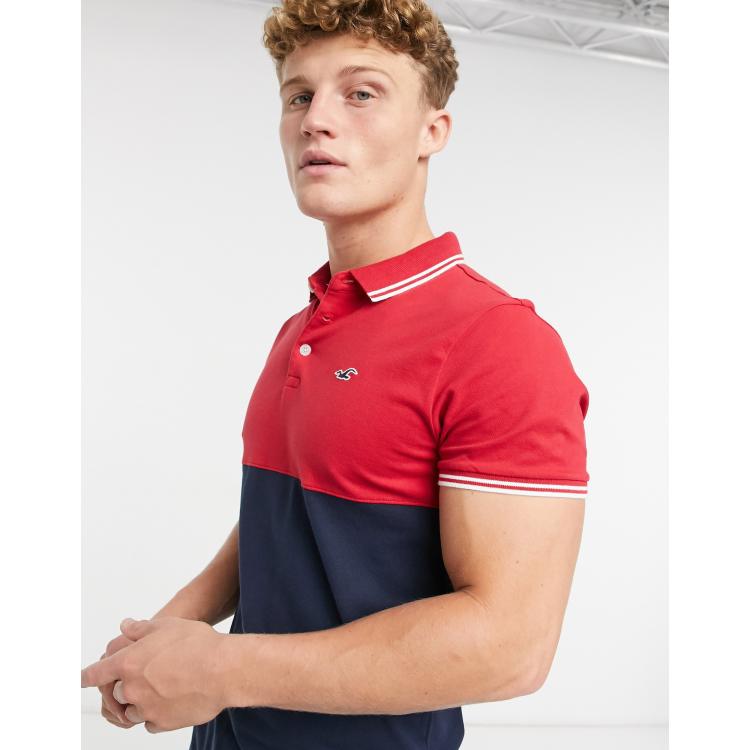 Hollister Men's Polo S Red Cotton with Elastane