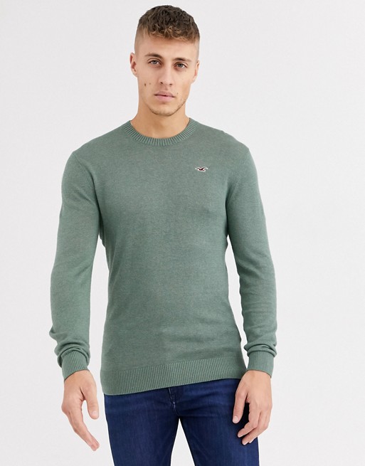 Hollister icon logo core crewneck knit jumper in green marl