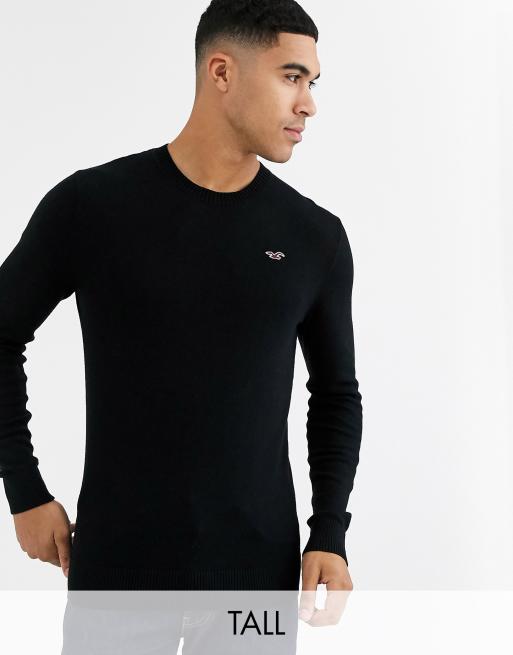 Hollister icon logo core crewneck knit sweater in black ASOS