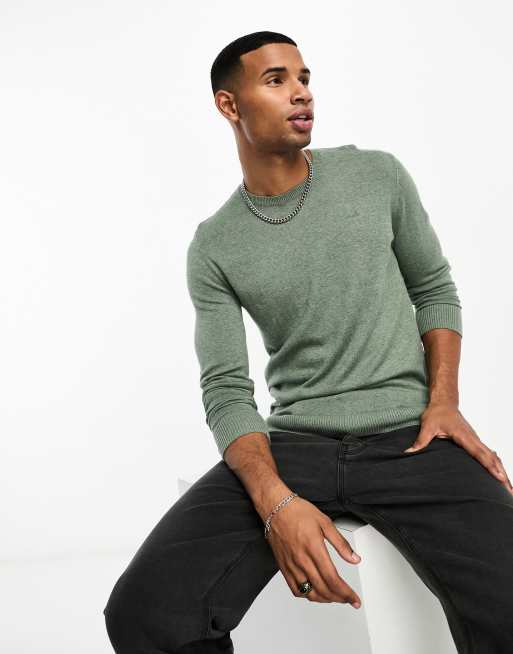 Hollister icon logo crew neck knit jumper in green
