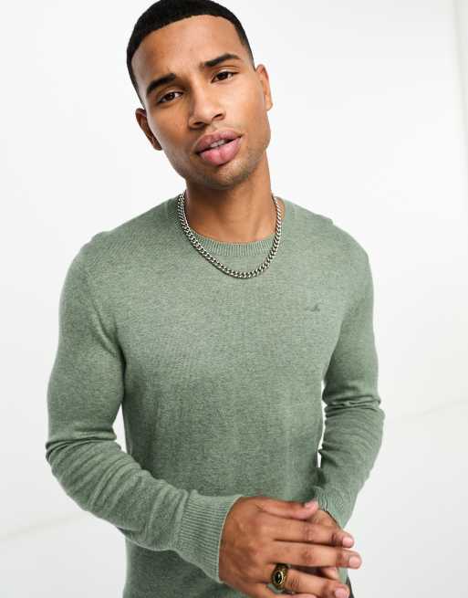 Hollister icon logo crew neck knit jumper in green