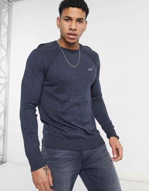 Hollister icon logo crew neck knit sweater in navy