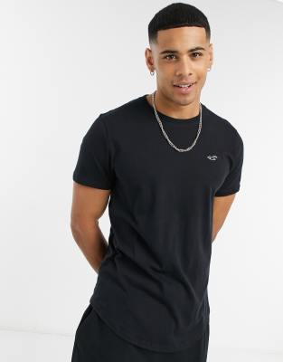 Hollister icon logo curved hem t-shirt in black