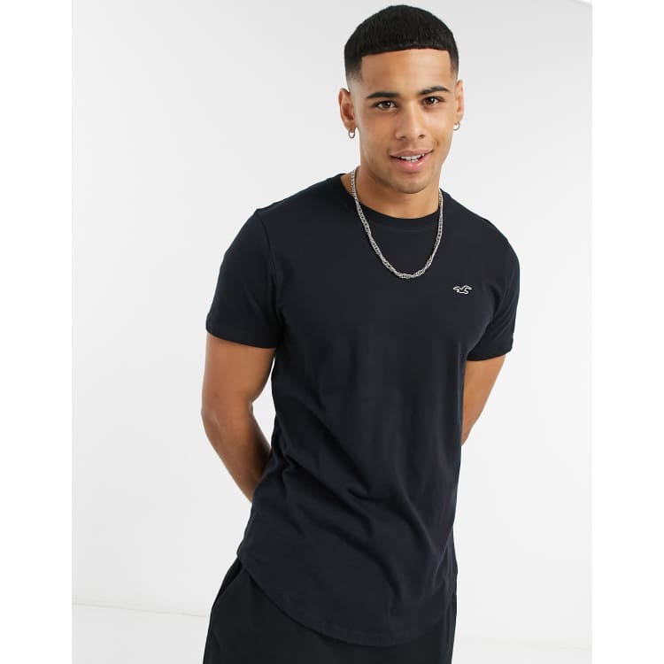 Hollister x ASOS exclusive centre logo ombre curved hem t-shirt in