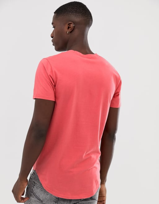 Hollister icon logo curved hem t shirt in salmon pink