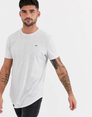 Hollister icon logo curved hem t-shirt in white marl