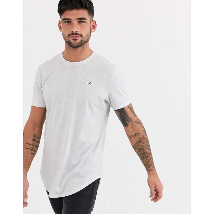Hollister icon logo curved hem t shirt in white marl