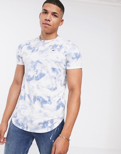 Hollister icon logo curved hem washed out t-shirt in blue wash