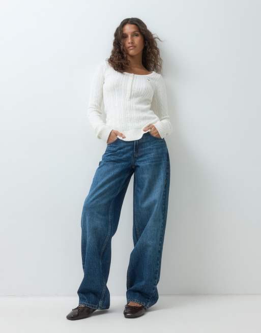 Hollister icon logo figursydd stickad henleytopp i vitt, 2 av 5