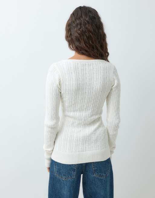 Hollister icon logo fitted knitted henley top in white, 5 of 5
