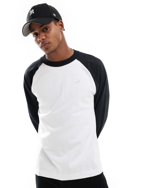 Hollister icon logo heavyweight raglan long sleeve baseball t shirt in white black