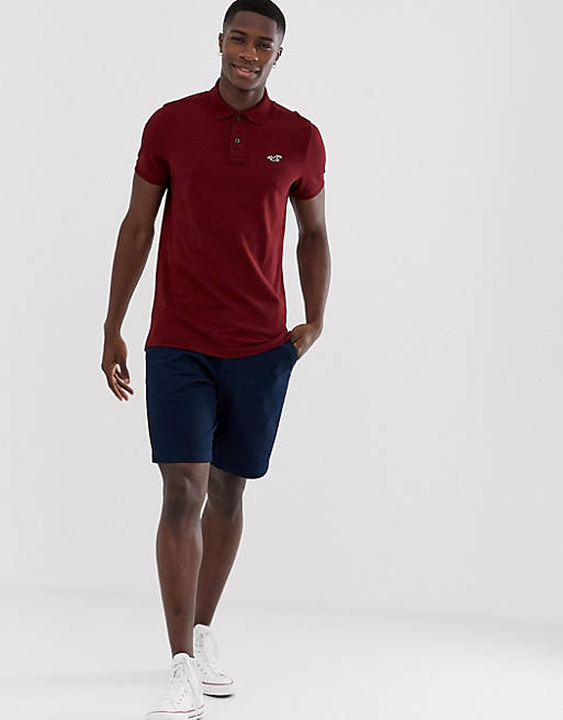 Hollister icon logo heritage slim fit polo in burgundy marl