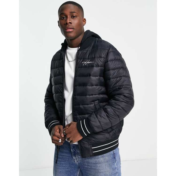 Hollister hooded puffer jacket icon logo in black cheap