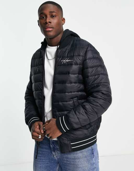 Hollister icon logo hooded puffer bomber jacket in black | ASOS