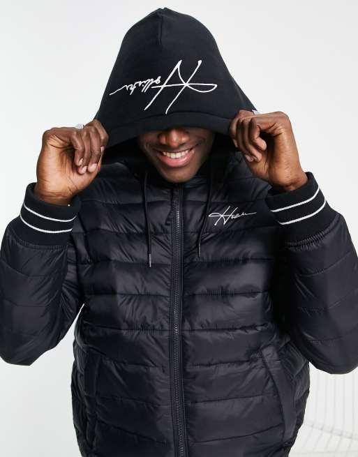 Hollister hooded puffer jacket icon logo in black