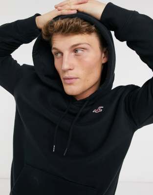 hollister hooded puffer jacket icon logo in black